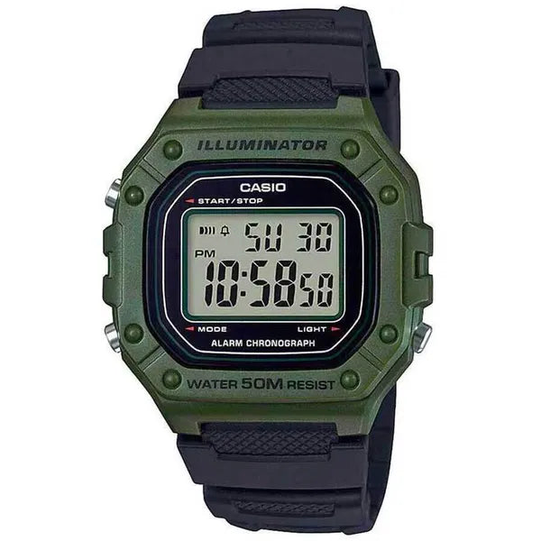 Casio W-218H-3A uniszex digitális óra, WR50, 43 mm, zöld tok