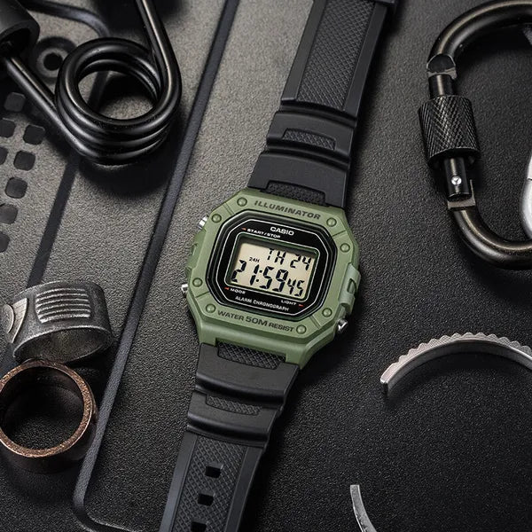 Casio W-218H-3A uniszex digitális óra, WR50, 43 mm, zöld tok
