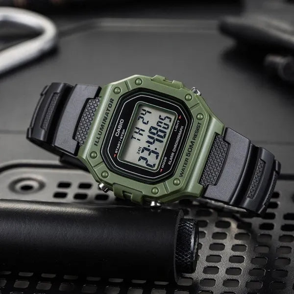 Casio W-218H-3A uniszex digitális óra, WR50, 43 mm, zöld tok