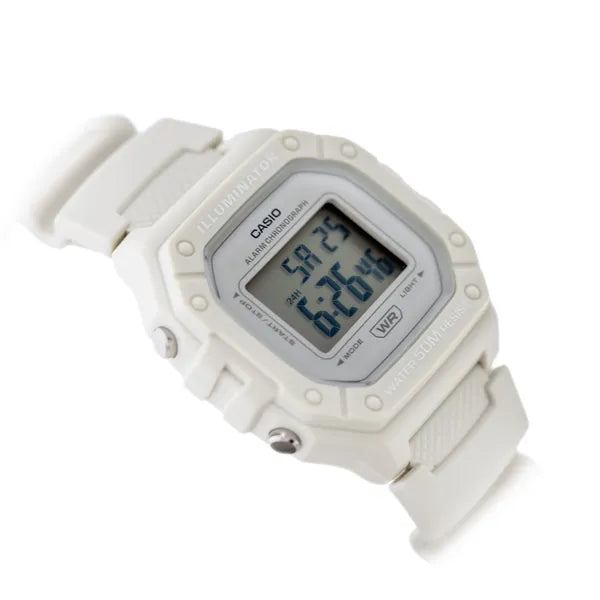 Casio W-218HC-8A uniszex digitális óra, krémszínű szíj, WR50, LED