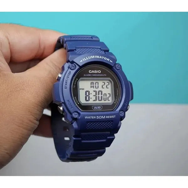 Casio W-219H-2A férfi digitális karóra sötétkék, WR50, kvarc