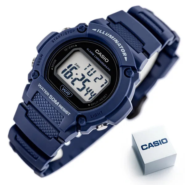 Casio W-219H-2A férfi digitális karóra sötétkék, WR50, kvarc