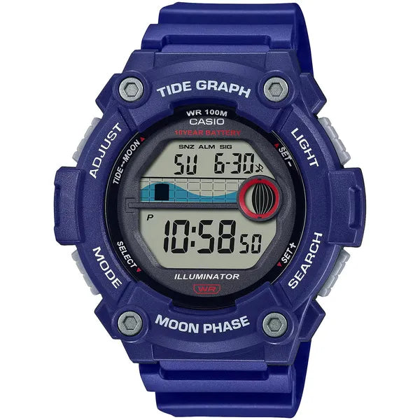 Casio WS-1300H-2A Moonphase férfi sportóra, WR100, kék, holdfázis