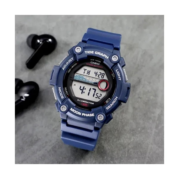 Casio WS-1300H-2A Moonphase férfi sportóra, WR100, kék, holdfázis