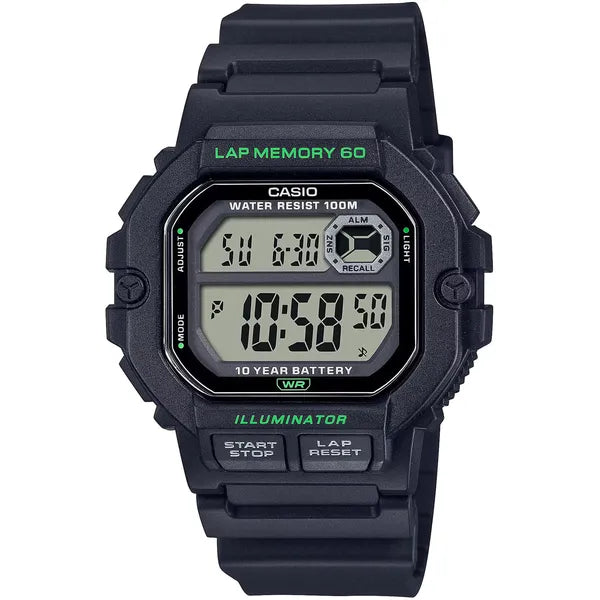 Casio WS-1400H-1A férfi digitális sportóra, WR100, fekete, műanyag