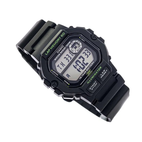 Casio WS-1400H-1A férfi digitális sportóra, WR100, fekete, műanyag