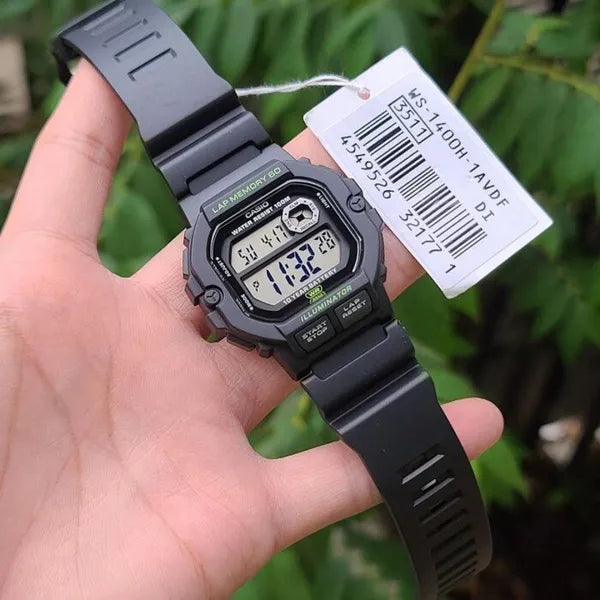 Casio WS-1400H-1A férfi digitális sportóra, WR100, fekete, műanyag