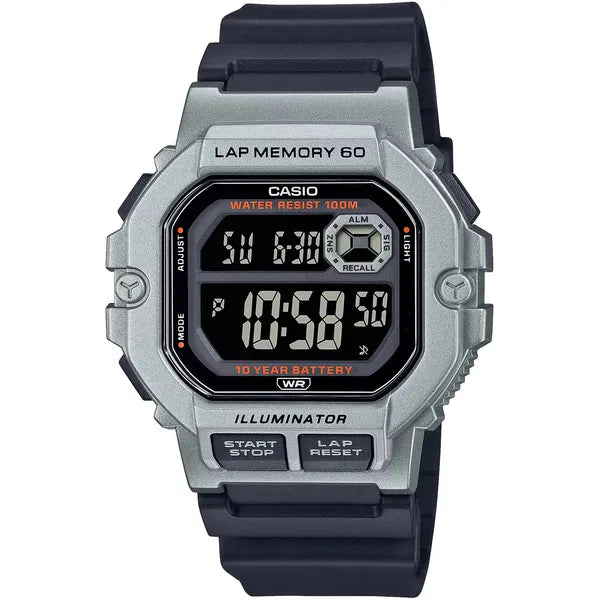 Casio WS-1400H-1B férfi digitális sportóra, WR100, LED, stopper