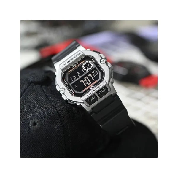 Casio WS-1400H-1B férfi digitális sportóra, WR100, LED, stopper