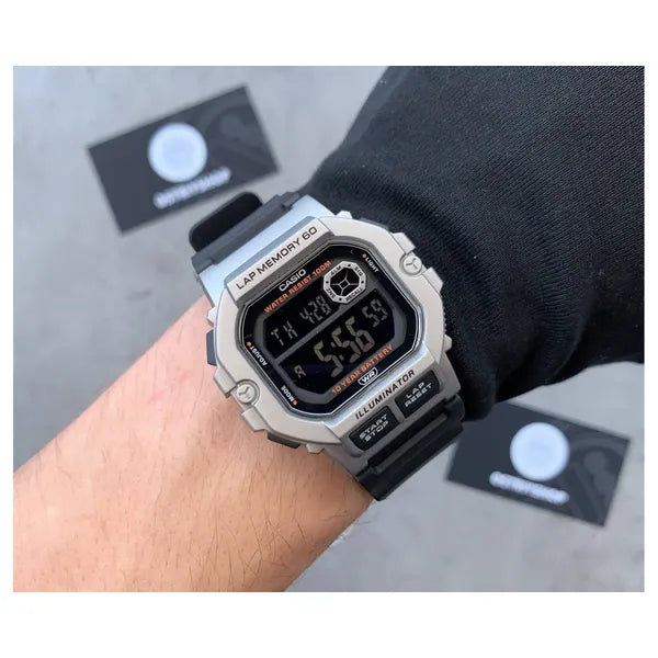 Casio WS-1400H-1B férfi digitális sportóra, WR100, LED, stopper