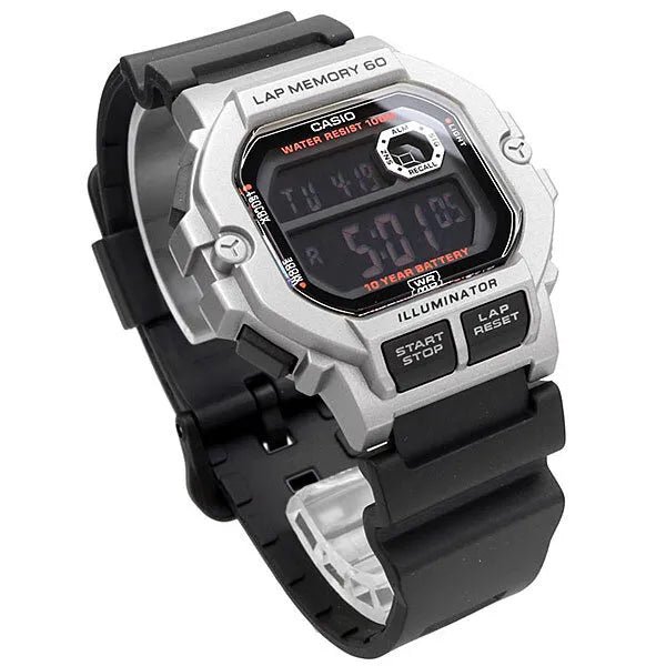 Casio WS-1400H-1B férfi digitális sportóra, WR100, LED, stopper