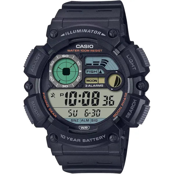 Casio WS-1500H-1A férfi digitális óra, holdfázis, WR100, fekete
