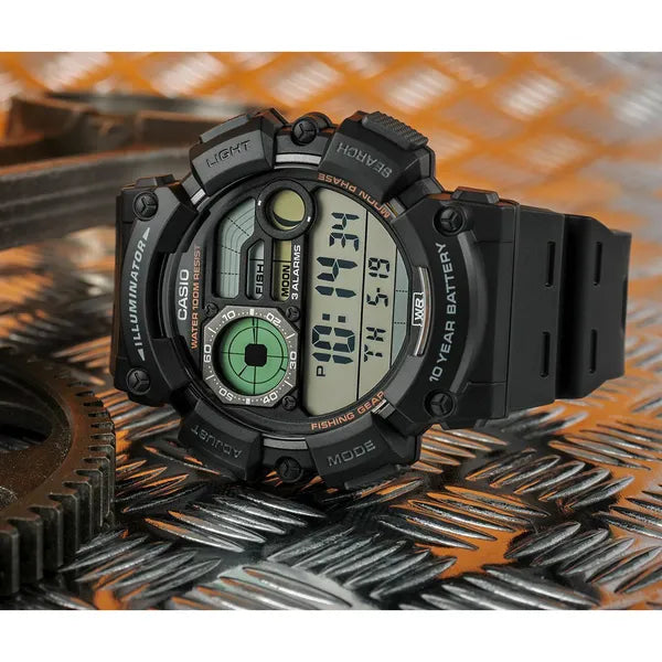 Casio WS-1500H-1A férfi digitális óra, holdfázis, WR100, fekete