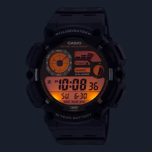 Casio WS-1500H-1A férfi digitális óra, holdfázis, WR100, fekete