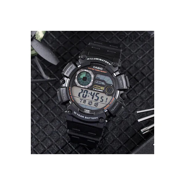 Casio WS-1500H-1A férfi digitális óra, holdfázis, WR100, fekete