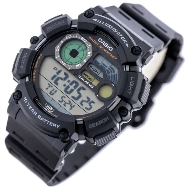 Casio WS-1500H-1A férfi digitális óra, holdfázis, WR100, fekete