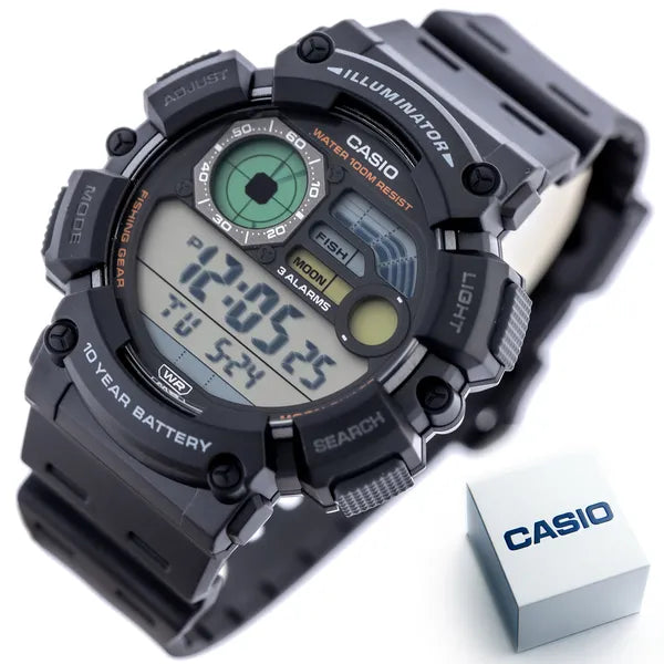 Casio WS-1500H-1A férfi digitális óra, holdfázis, WR100, fekete