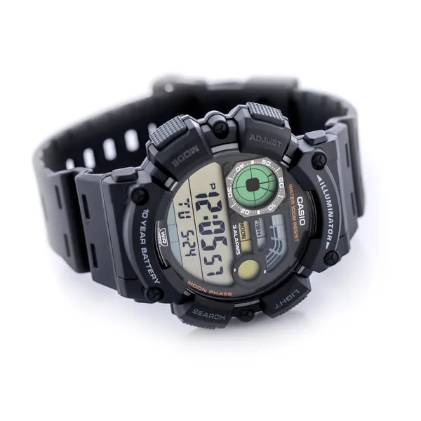 Casio WS-1500H-1A férfi digitális óra, holdfázis, WR100, fekete