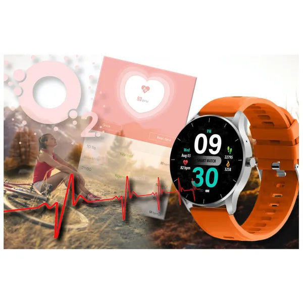 Gravity GT2-8 uniszex okosóra, 1,28″ IPS, BT 5.1, IP67, ezüst/narancs