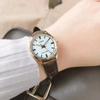 Casio LTP-V005GL-7A női karóra, aranytok, barna bőrszíj, fehér számlap, WR30
