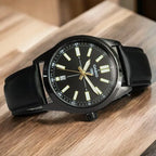 Casio MTP-VD02BL-1E férfi karóra, fekete bőr szíj, dátum, WR30, 41 mm