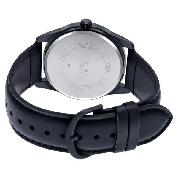 Casio MTP-VD02BL-1E férfi karóra, fekete bőr szíj, dátum, WR30, 41 mm