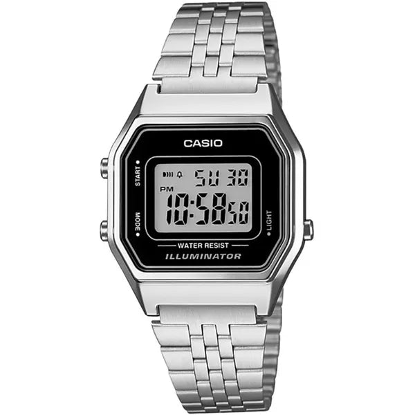 Casio Vintage LA680WA-1 női digitális karóra, ezüst acél, WR30, doboz
