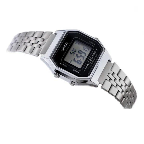 Casio Vintage LA680WA-1 női digitális karóra, ezüst acél, WR30, doboz
