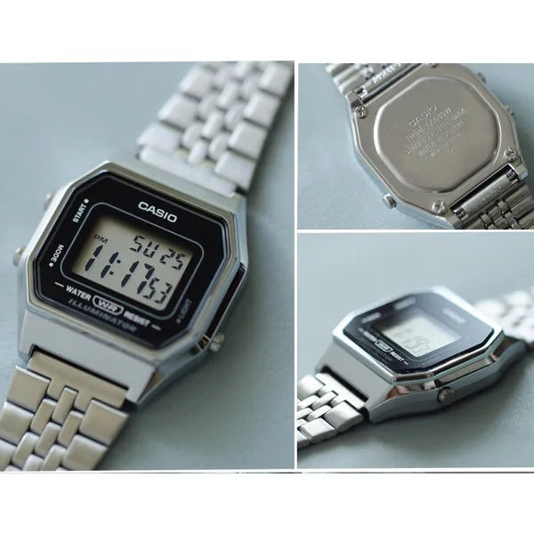 Casio Vintage LA680WA-1 női digitális karóra, ezüst acél, WR30, doboz