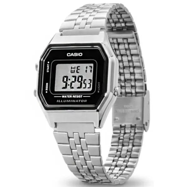 Casio Vintage LA680WA-1 női digitális karóra, ezüst acél, WR30, doboz