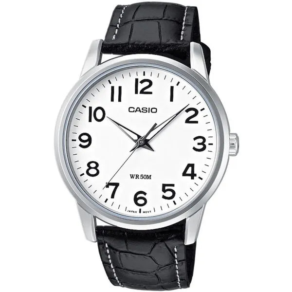 Casio MTP-1303L-7BVDF férfi karóra, bőrszíj, 40 mm, WR50, fehér számlap