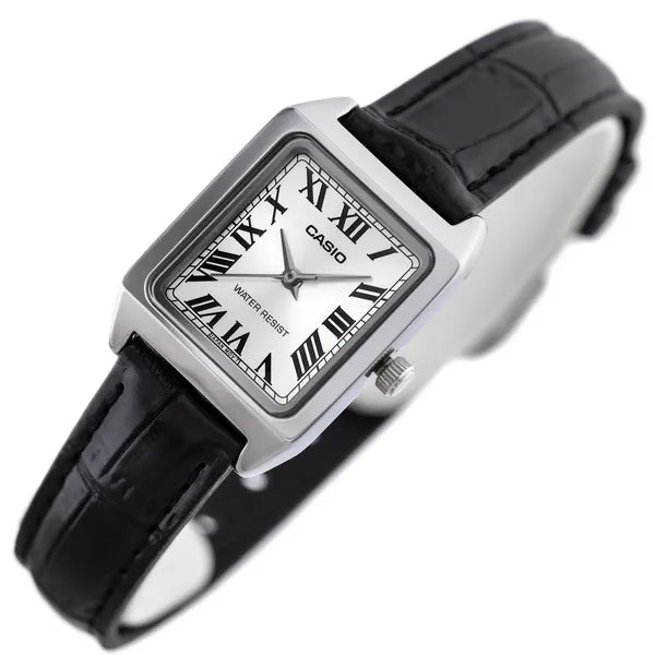 Casio LTP-V007L-7B1 női karóra, téglalap, fekete bőr szíj, ezüst, 30 m vízálló