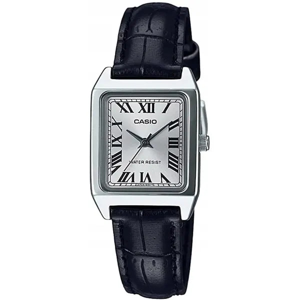 Casio LTP-V007L-7B1 női karóra, téglalap, fekete bőr szíj, ezüst, 30 m vízálló