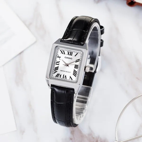 Casio LTP-V007L-7B1 női karóra, téglalap, fekete bőr szíj, ezüst, 30 m vízálló