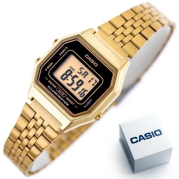 Casio Vintage LA680WEGA-1ER női karóra, arany, digitális, WR30, díszdoboz