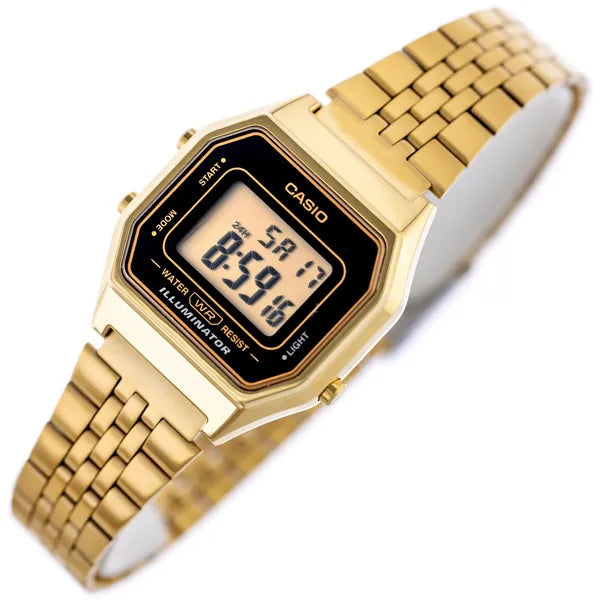 Casio Vintage LA680WEGA-1ER női karóra, arany, digitális, WR30, díszdoboz
