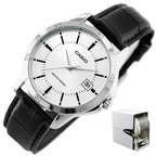 Casio férfi karóra MTP-V004L-7A, ezüst számlap, fekete bőr, WR30, 42 mm