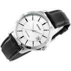 Casio férfi karóra MTP-V004L-7A, ezüst számlap, fekete bőr, WR30, 42 mm