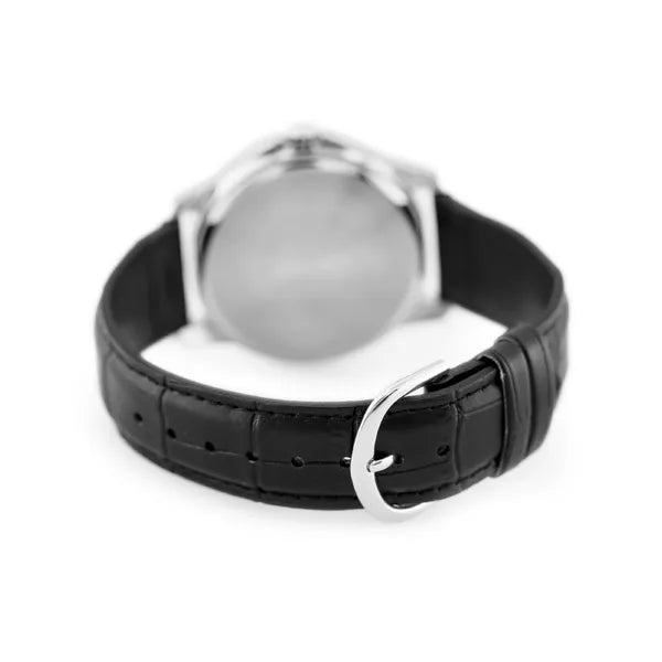 Casio férfi karóra MTP-V004L-7A, ezüst számlap, fekete bőr, WR30, 42 mm
