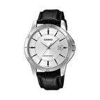 Casio férfi karóra MTP-V004L-7A, ezüst számlap, fekete bőr, WR30, 42 mm