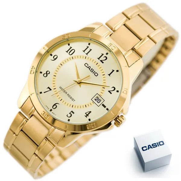 Casio MTP-V004G-9B férfi arany rozsdamentes acél karóra, 42 mm, WR30