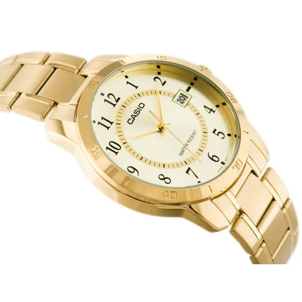 Casio MTP-V004G-9B férfi arany rozsdamentes acél karóra, 42 mm, WR30