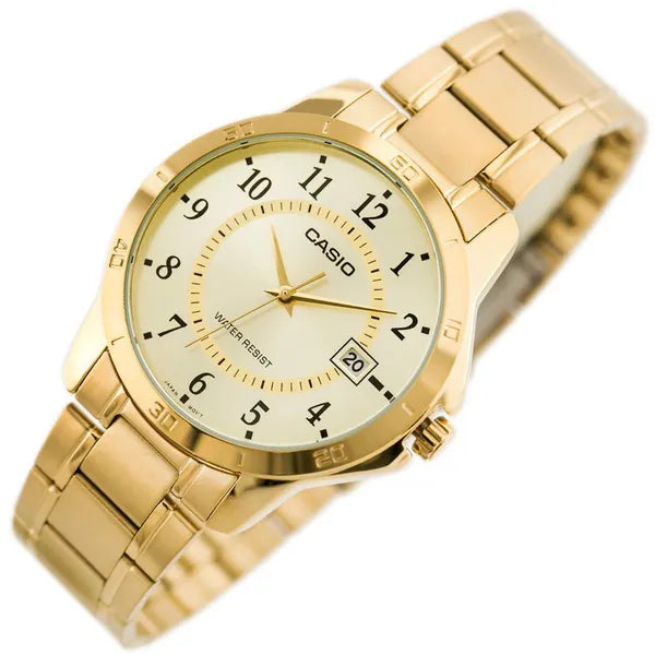 Casio MTP-V004G-9B férfi arany rozsdamentes acél karóra, 42 mm, WR30