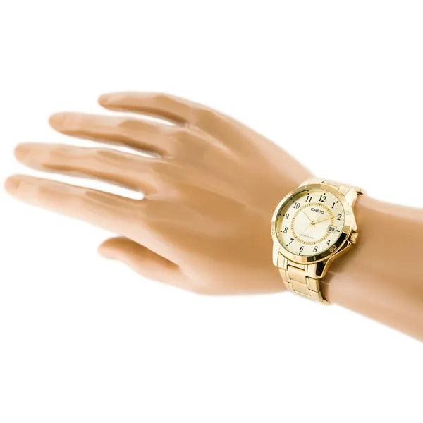 Casio MTP-V004G-9B férfi arany rozsdamentes acél karóra, 42 mm, WR30