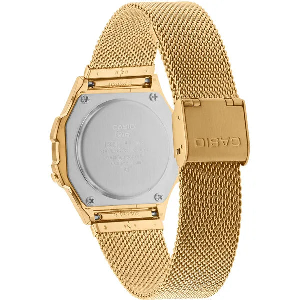 Casio Vintage A171WEMG-9A női karóra, arany, acél szíj, LCD, WR30, 37 mm