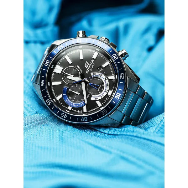 Casio Edifice EFV-620D-1A2 férfi kronográf karóra, acél, WR100, fekete/kék
