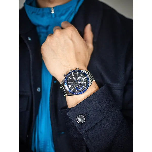 Casio Edifice EFV-620D-1A2 férfi kronográf karóra, acél, WR100, fekete/kék