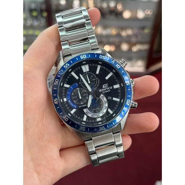 Casio Edifice EFV-620D-1A2 férfi kronográf karóra, acél, WR100, fekete/kék