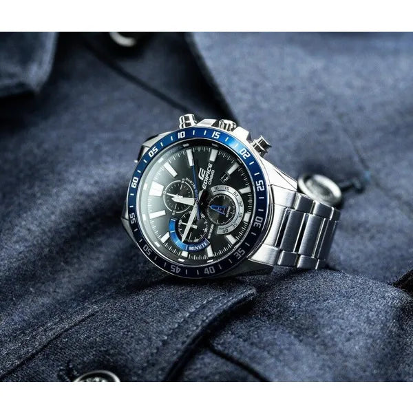 Casio Edifice EFV-620D-1A2 férfi kronográf karóra, acél, WR100, fekete/kék