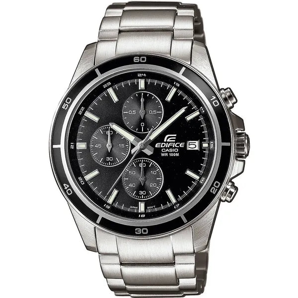 Casio Edifice férfi kronográf karóra, 43 mm, WR100, rozsdamentes acél, fekete
